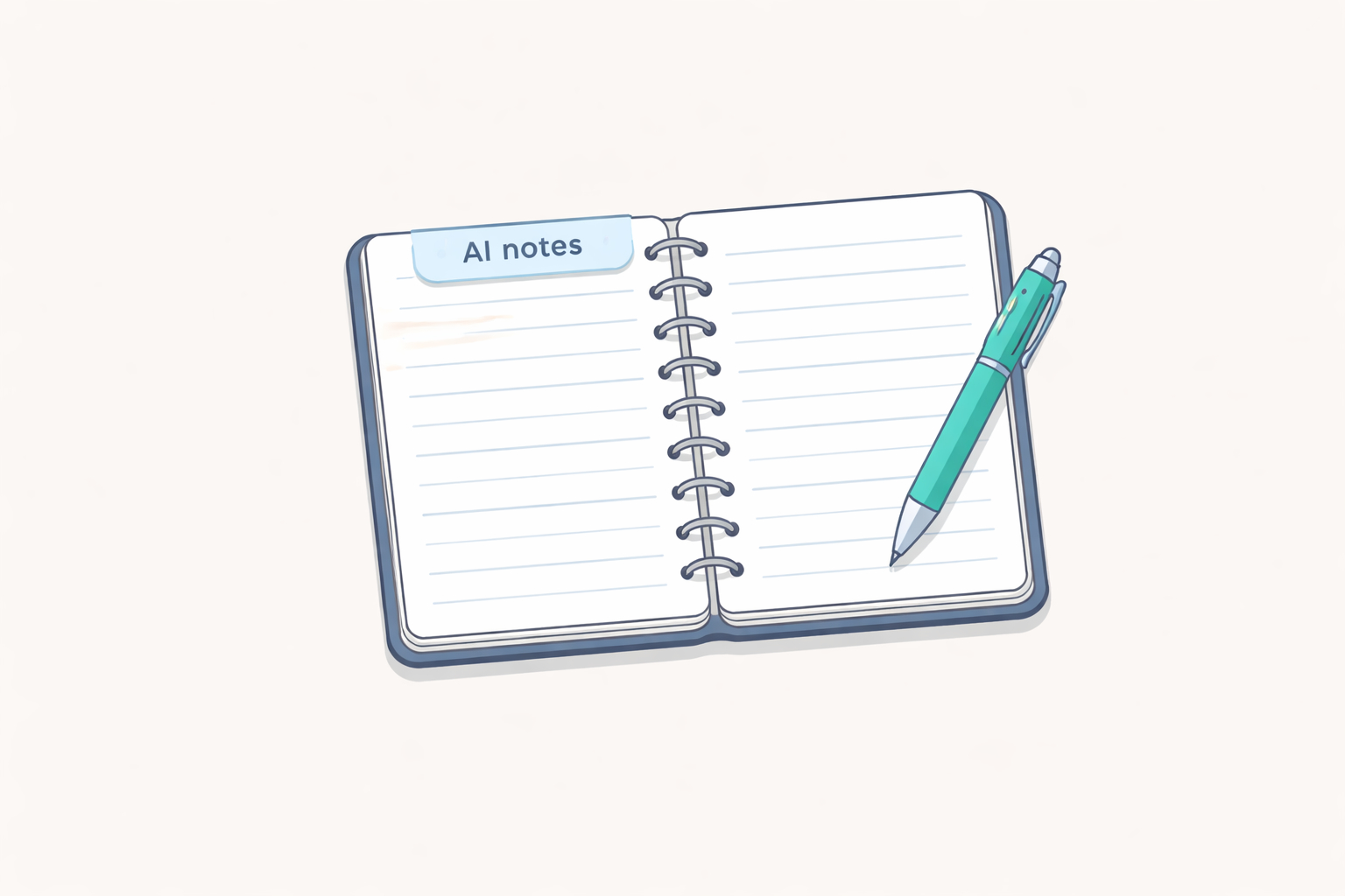 Calm notebook and coffee cup with simple AI notes